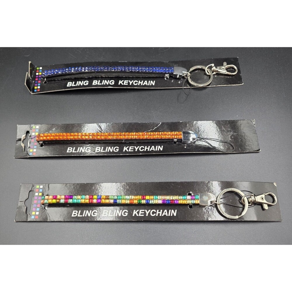 3pack Multicolored Rhinestone Wrist Strap Keychain Key Ring  Bling Bling 9” Long